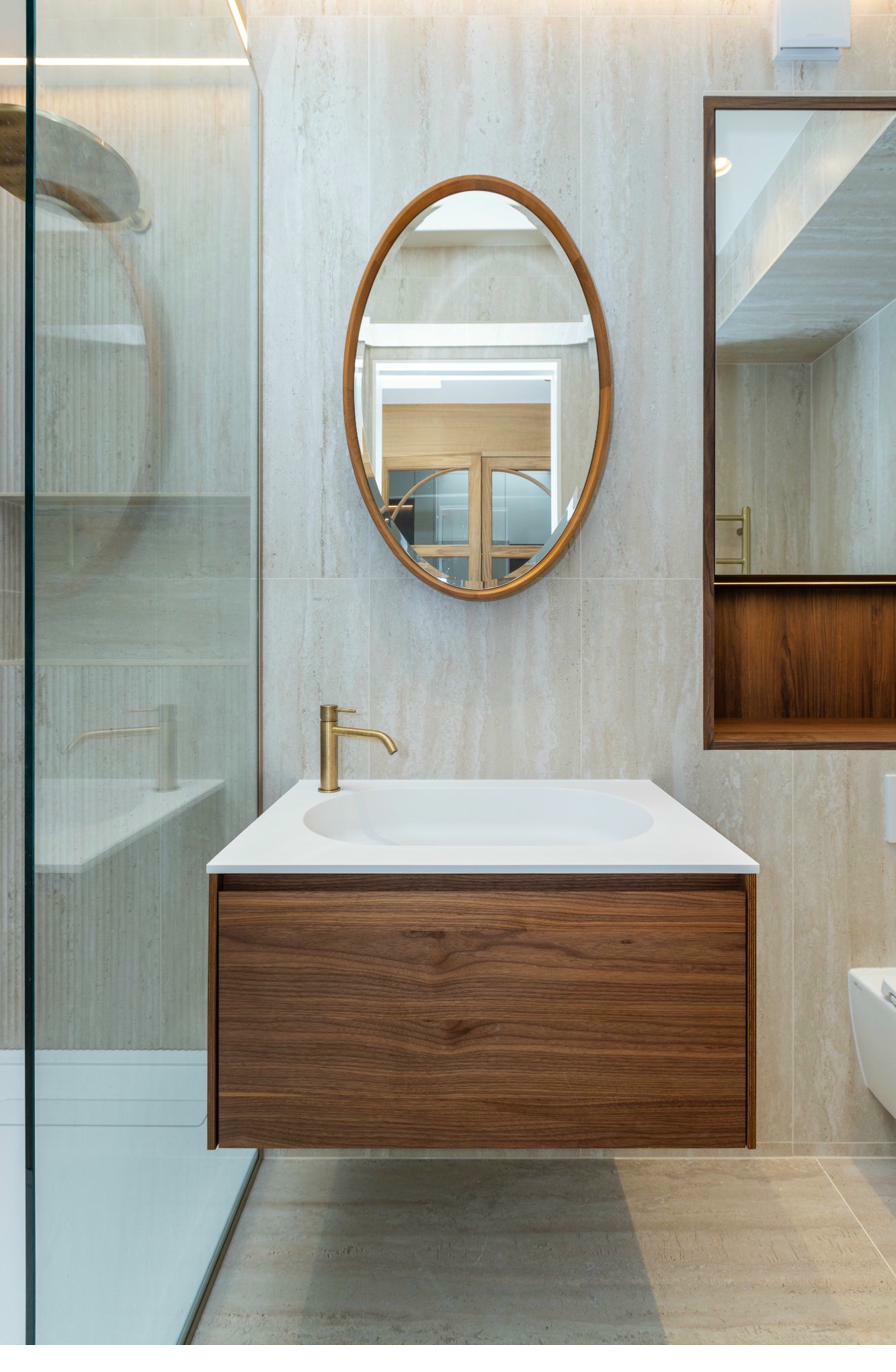 Designer bathroom with modern fixtures