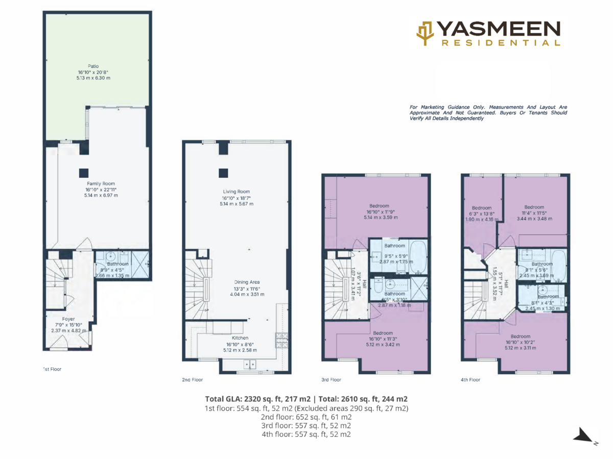 Complete multi-storey property floor plan showing all levels with room dimensions and GLA measurements