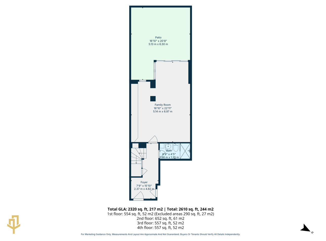 First floor 2D floor plan with room dimensions and square footage