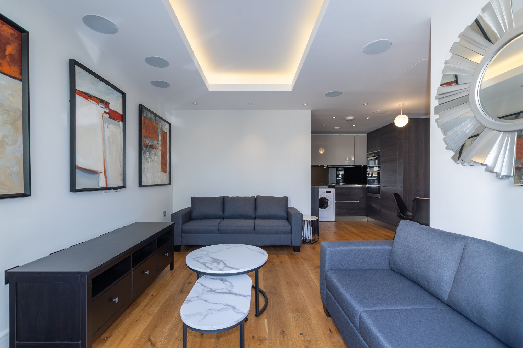 Modern living room coffered ceiling