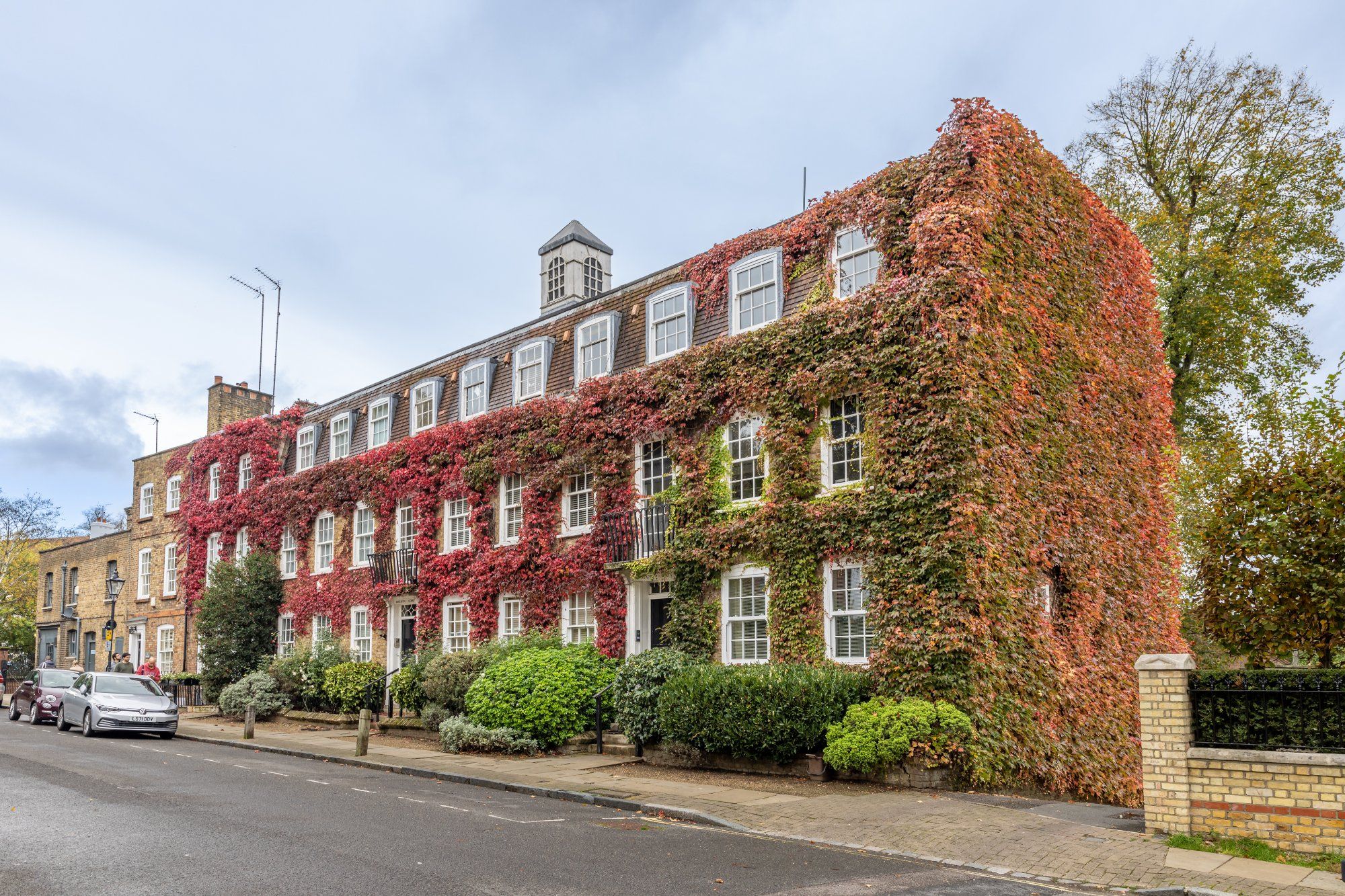 Ivy-covered Georgian terrace in autumn