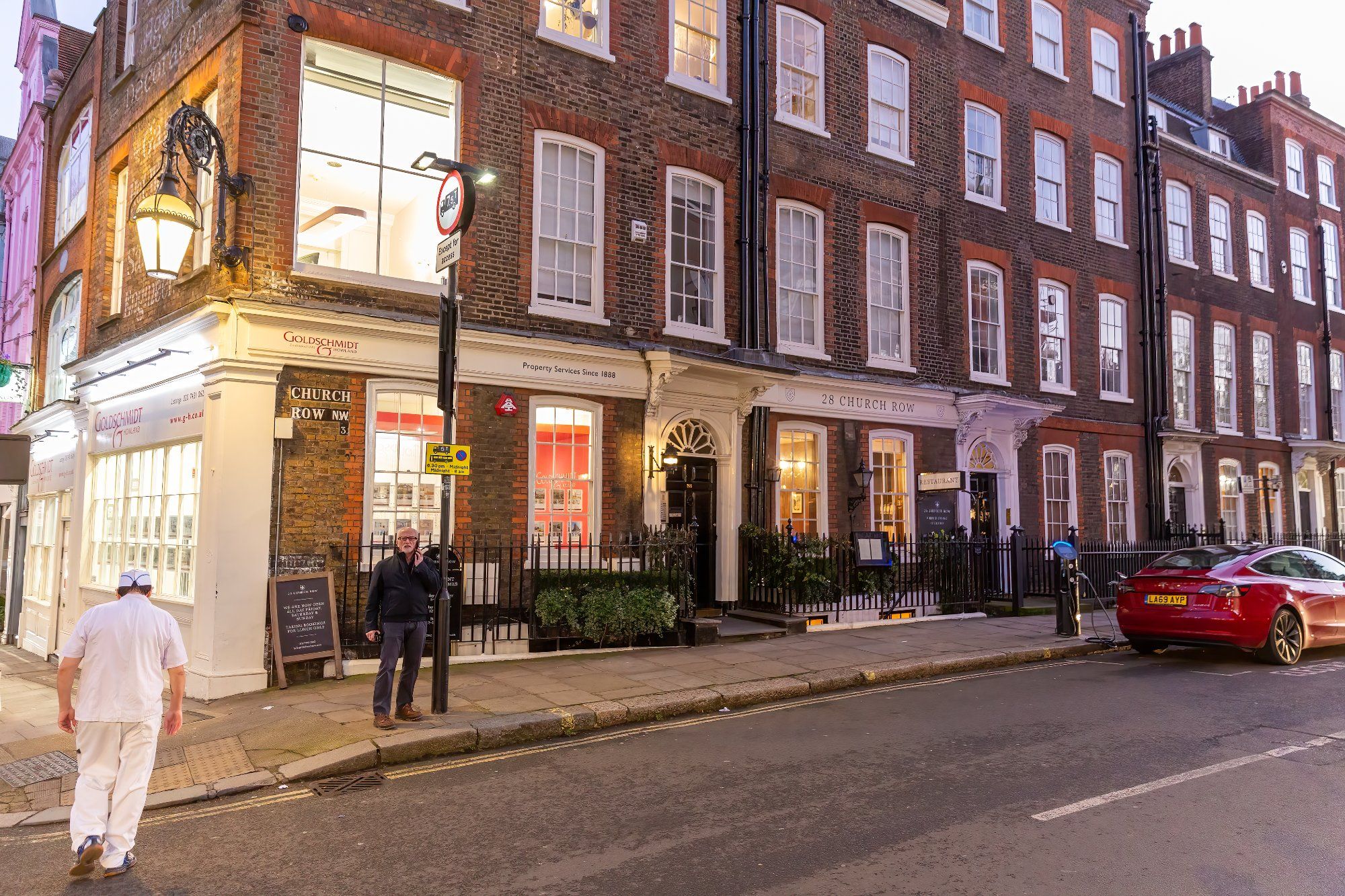 Church Row Georgian terrace at twilight